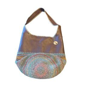 The Sak Hand-Crocheted Leather & Cotton Shoulder Bag Brown & Multicolor